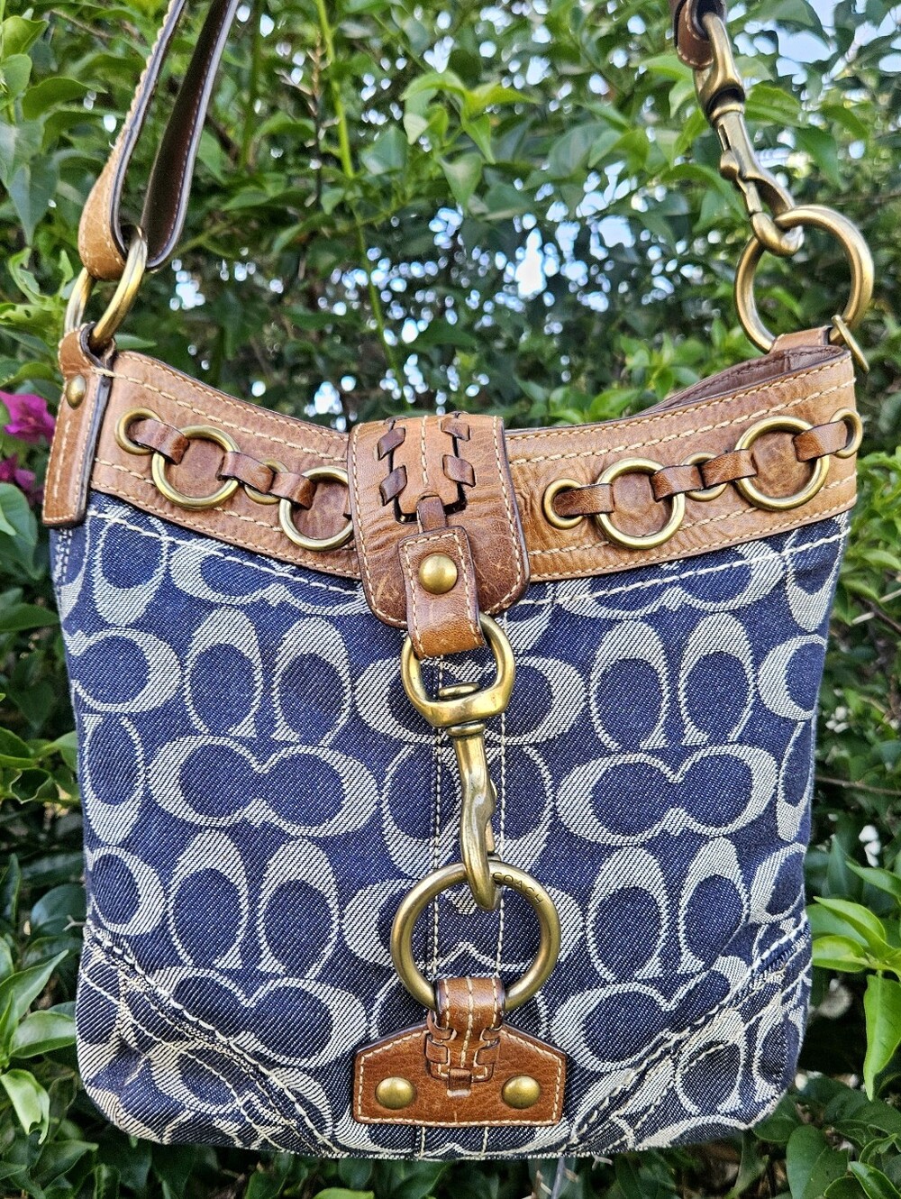 Vintage Coach 10405 Hamptons Signature Denim Shoulder Bag Blue Y2K 2006